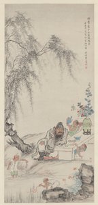 Zhong Kui and His Assistants Under Willows by Fei Danxu